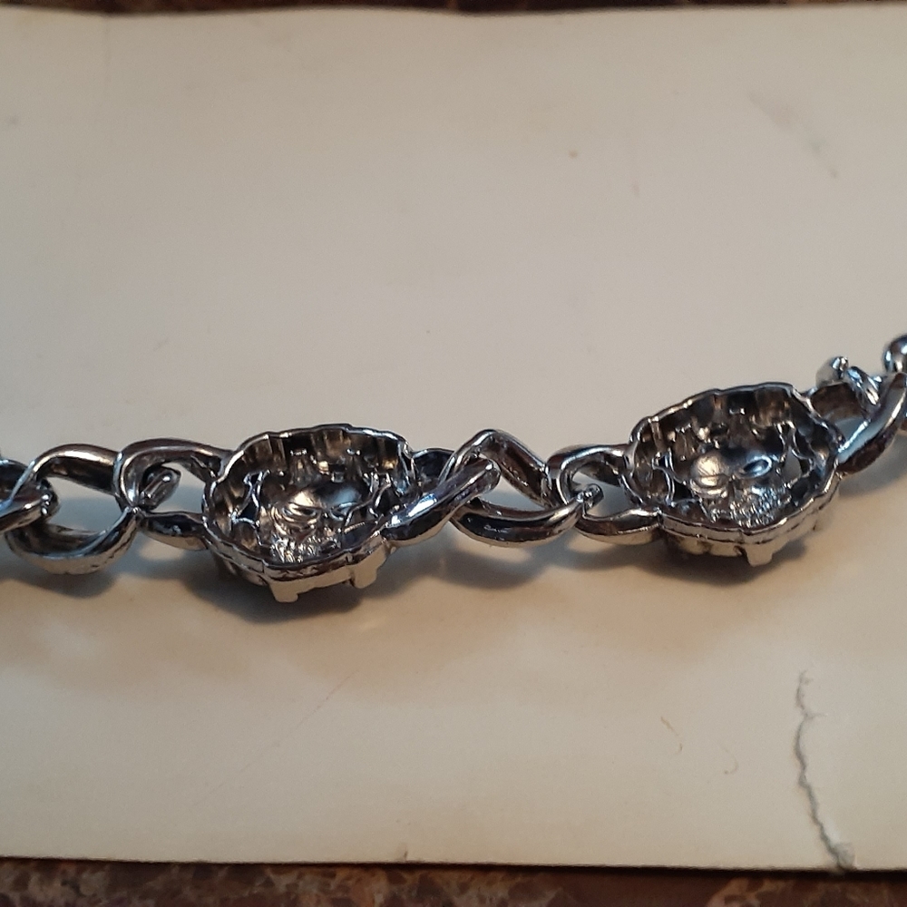 Stainless skull bracelet.  Good clasp